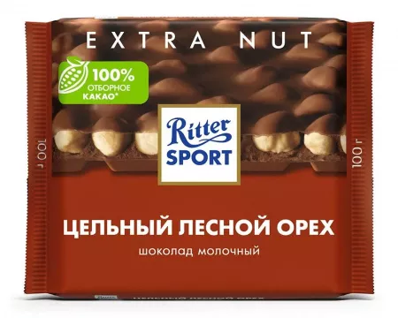 Шоколад молочный Ritter Sport "Цельный лесной орех", 100г.