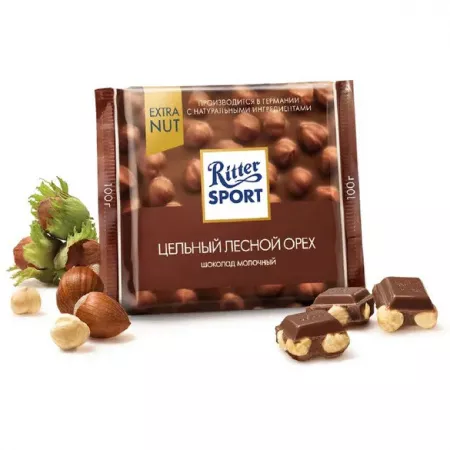Шоколад молочный Ritter Sport "Цельный лесной орех", 100г.