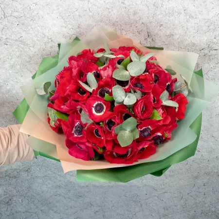 Большой букет красных анемон