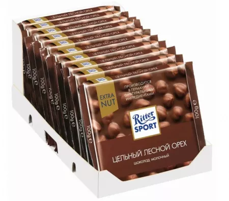 Шоколад молочный Ritter Sport "Цельный лесной орех", 100г.